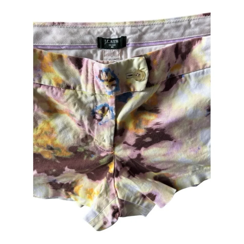 J. Crew watercolor or tie-dye print in yellow, purple, and brown tones